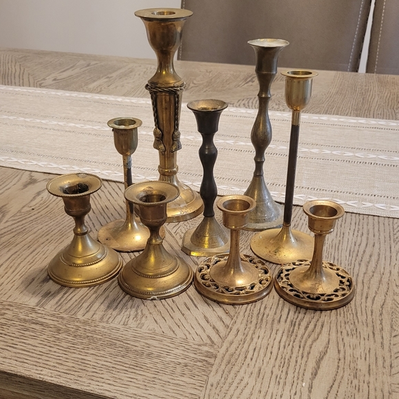 Other - Collection of Vintage Brass Candlestick Holders Various Sizes